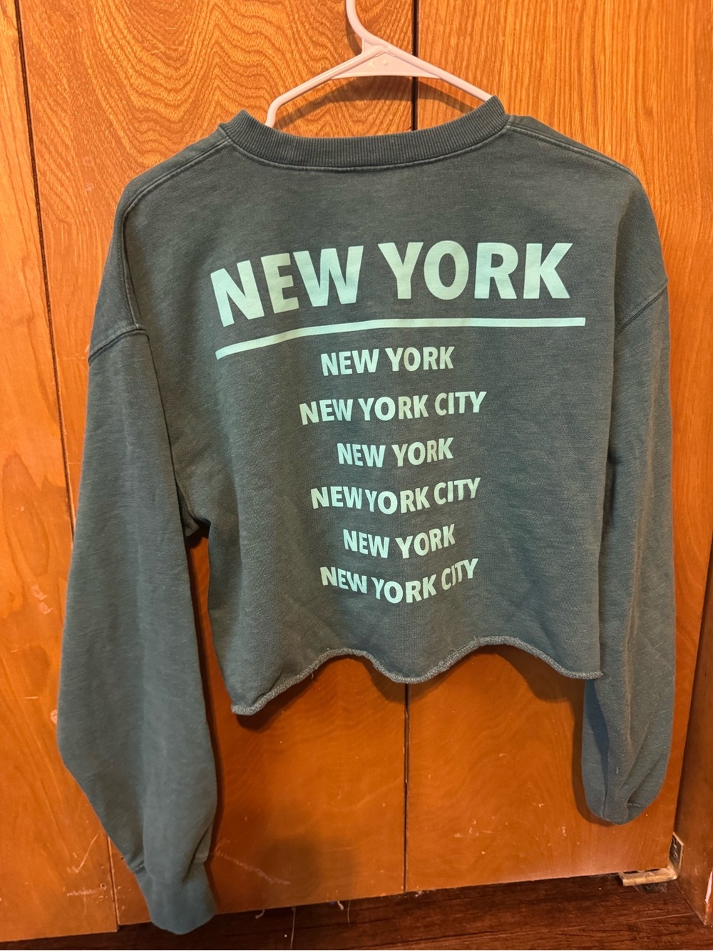 Wild Fable Cropped New York Sweatshirt - Teal Green with Mint Print